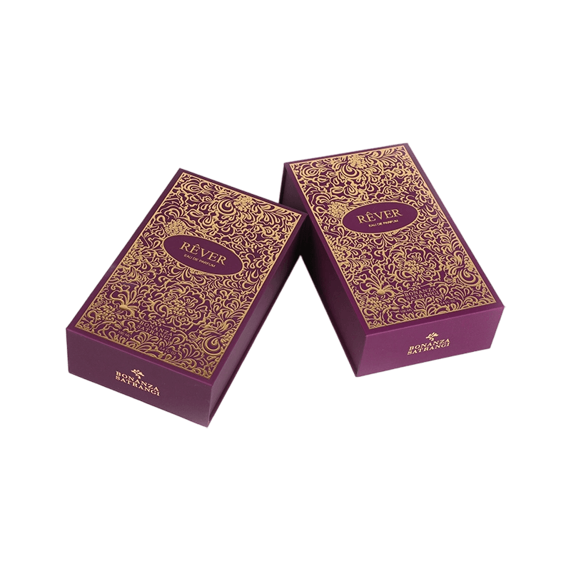 Boîte de présentation de parfum en or de sable avec insert EVA afflué