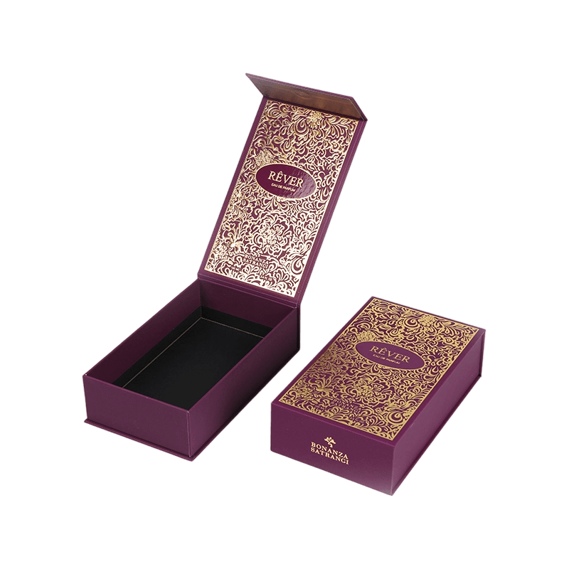 Boîte de présentation de parfum en or de sable avec insert EVA afflué