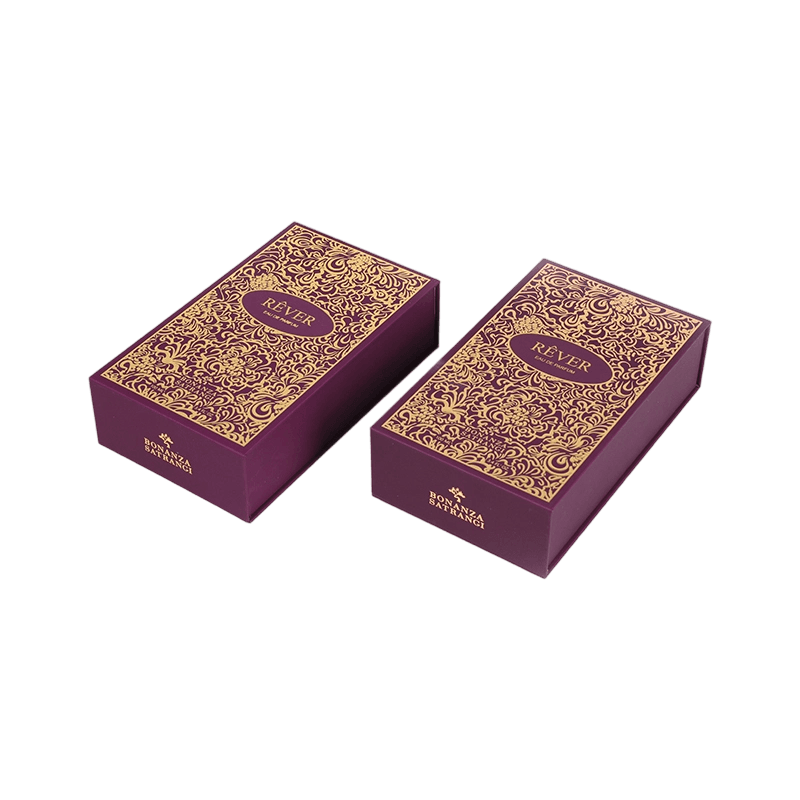 Boîte de présentation de parfum en or de sable avec insert EVA afflué