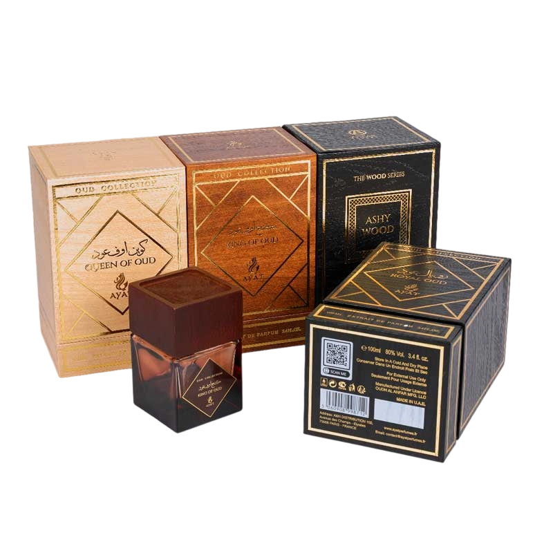 Boîte de parfum en papier à grains en bois d'imitation