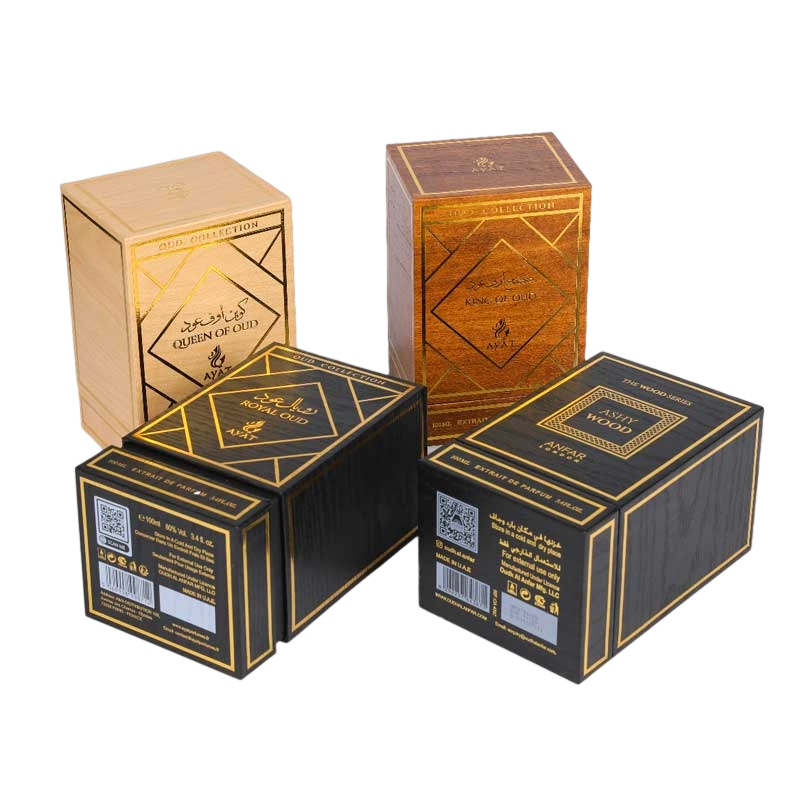 Boîte de parfum en papier à grains en bois d'imitation