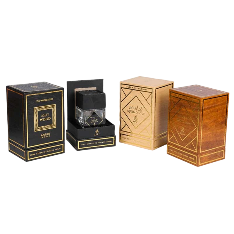 Boîte de parfum en papier à grains en bois d'imitation