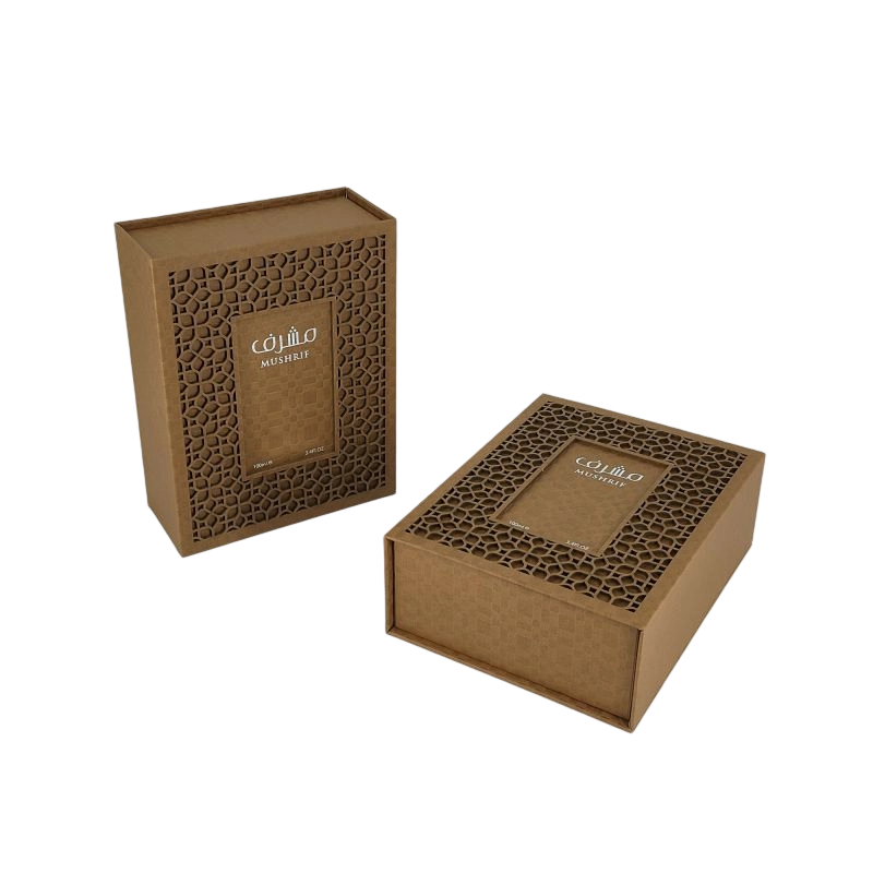 Boîte de parfum en papier d'or avec couvercle rigide et insert EVA HP001