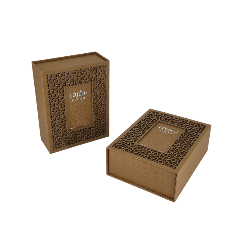 Boîte de parfum en papier d'or avec couvercle rigide et insert EVA HP001