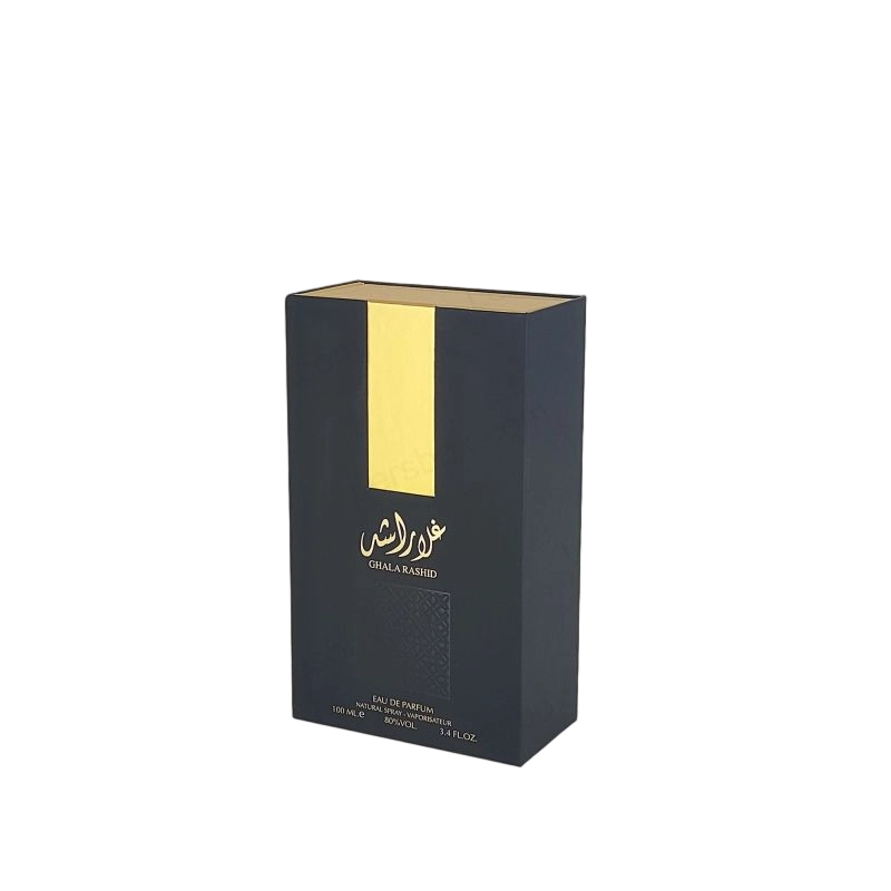 Emballage de parfum en feuille d'or avec couvercle rigide et plateau en mousse EVA pour affichage de parfum HP011