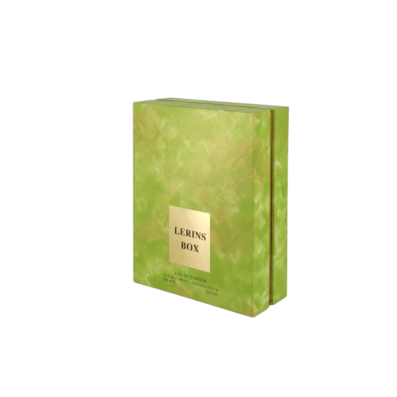 Boîte de parfum en feuille d'or élégante avec plateau EVA pour affichage de parfum et base de couvercle rigide HP020