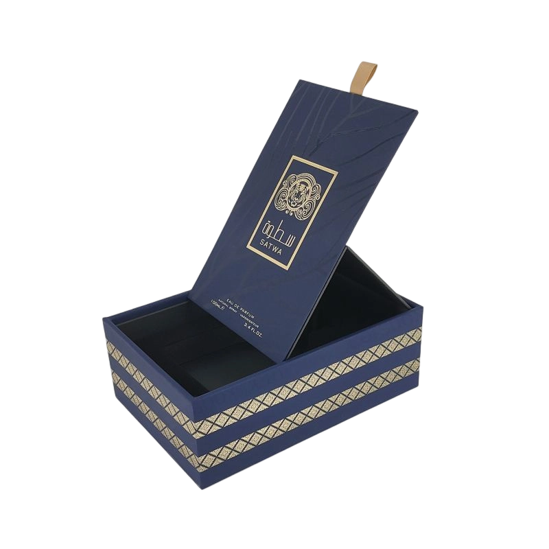 Boîte de parfum de luxe avec un gaufrage en feuille d'or personnalisée et un plateau EVA pour une protection supplémentaire HP018