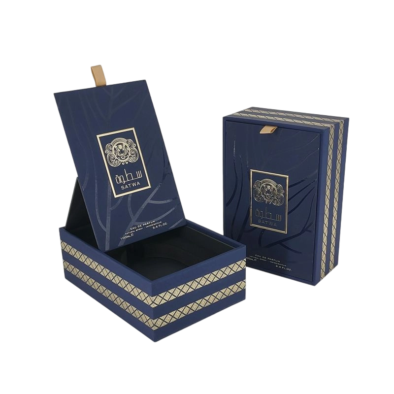 Boîte de parfum de luxe avec un gaufrage en feuille d'or personnalisée et un plateau EVA pour une protection supplémentaire HP018