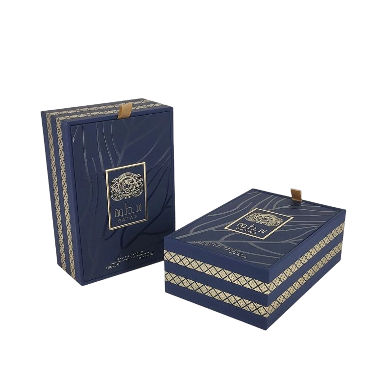 Boîte de parfum de luxe avec un gaufrage en feuille d'or personnalisée et un plateau EVA pour une protection supplémentaire HP018