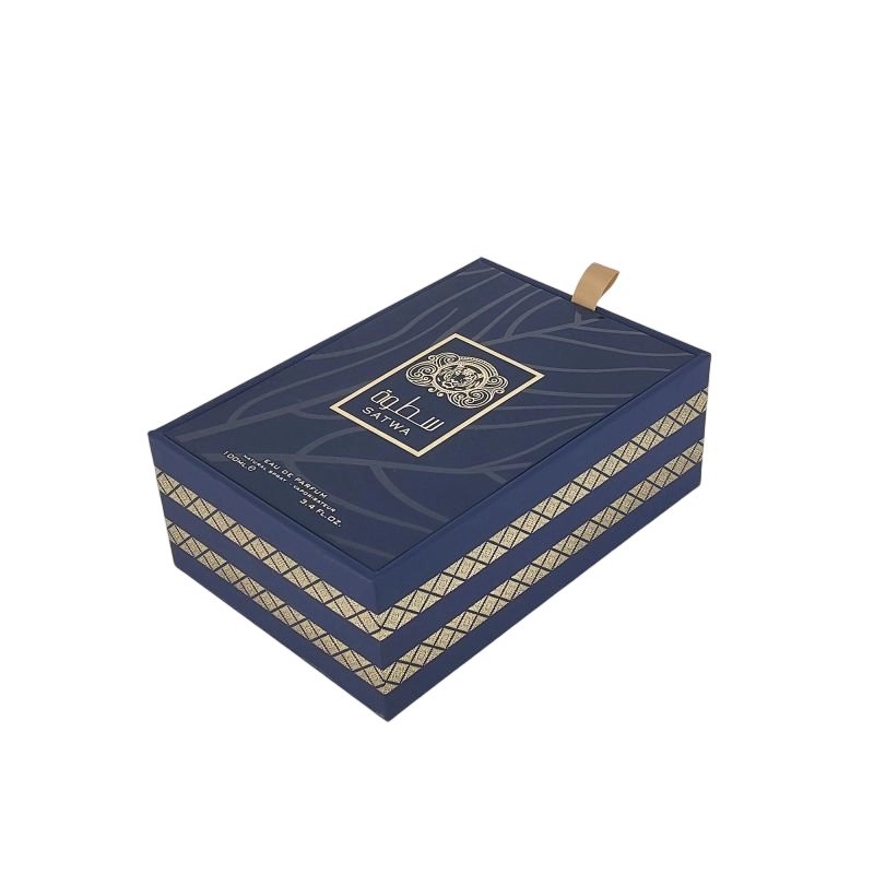 Boîte de parfum de luxe avec un gaufrage en feuille d'or personnalisée et un plateau EVA pour une protection supplémentaire HP018