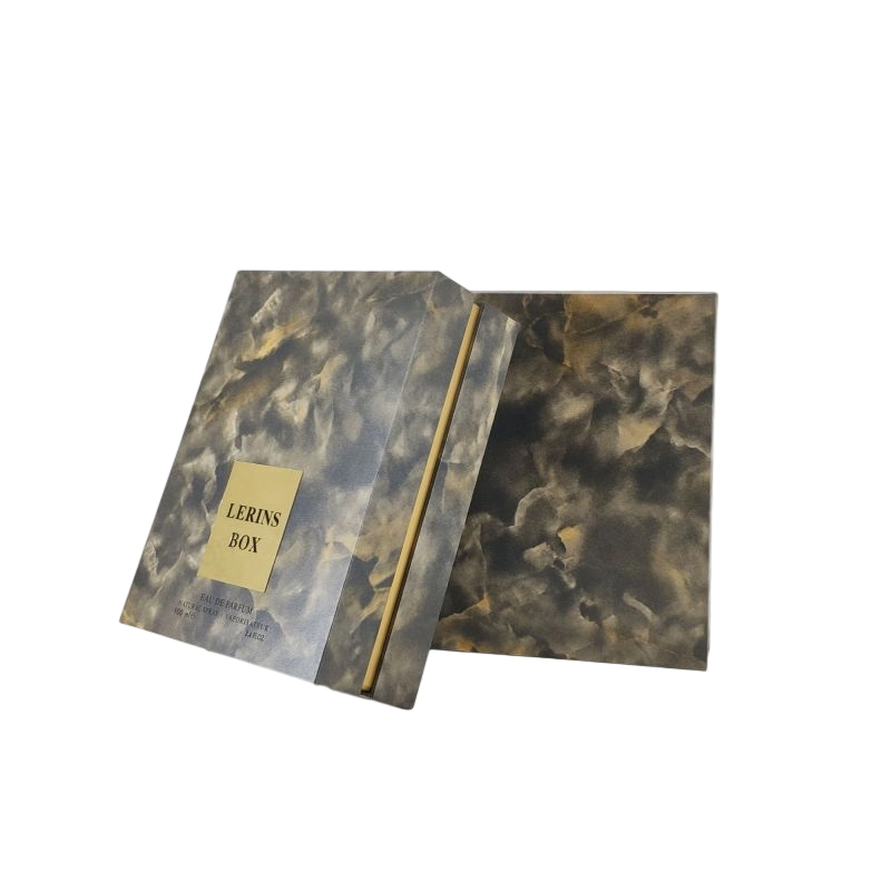 Boîte de parfum en feuille d'or élégante avec plateau EVA pour affichage de parfum et base de couvercle rigide HP020