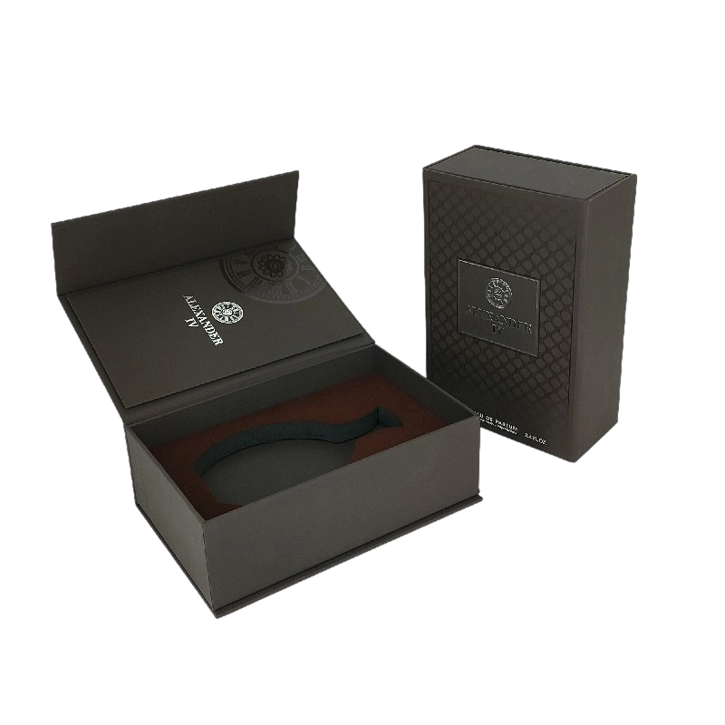 Boîte de parfum tamponné en papier d'or avec couvercle rigide et insert EVA pour présentation luxueuse HP021