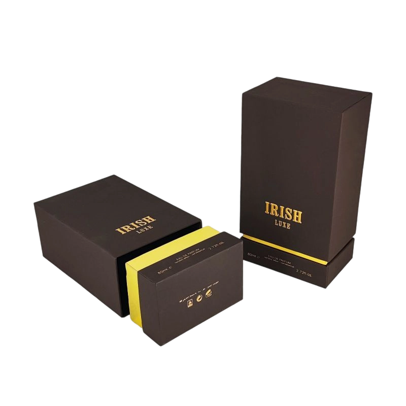Boîte de parfum sophistiqué avec feuille d'or personnalisée et mousse EVA pour affichage de parfum sûr HP028