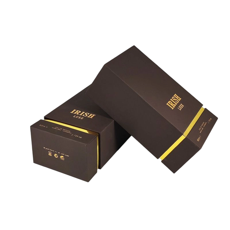 Boîte de parfum sophistiqué avec feuille d'or personnalisée et mousse EVA pour affichage de parfum sûr HP028