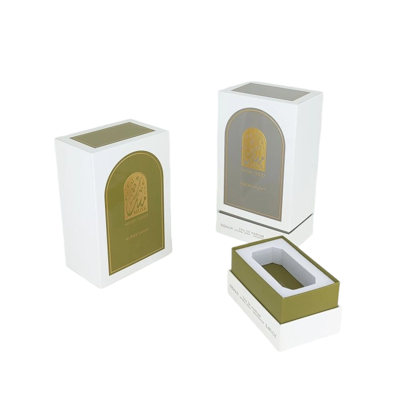 Boîte de parfum en papier d'or en papier avec plateau EVA, base rigide et conception de couvercle élégant HP031