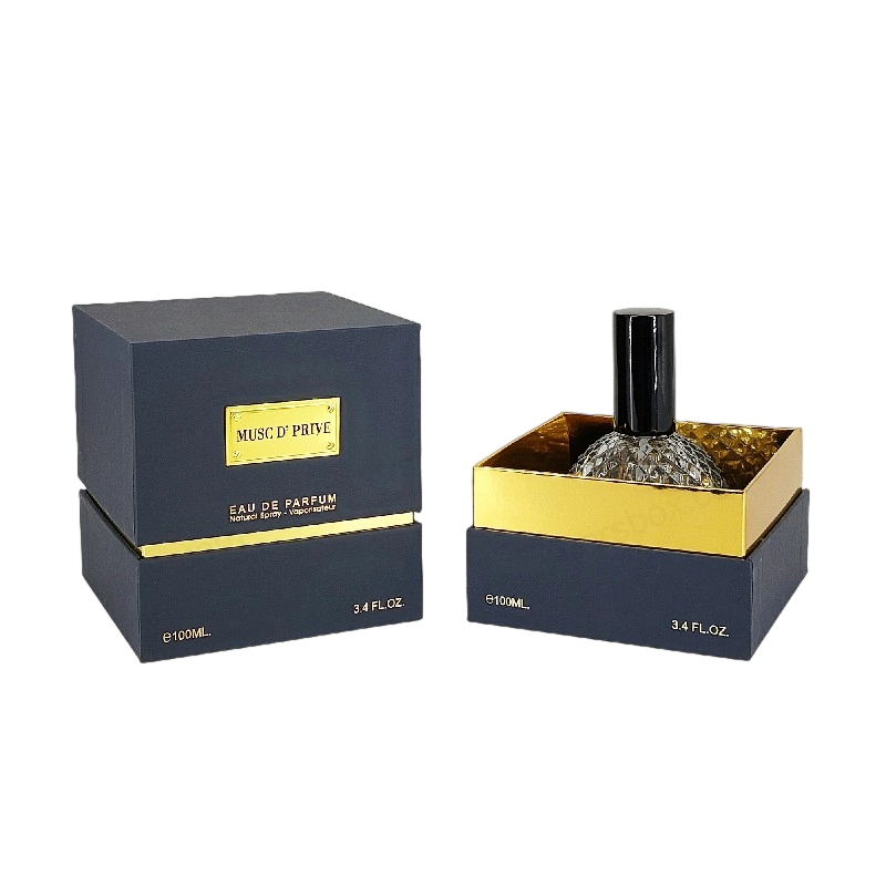 Emballage de parfum en feuille d'or de luxe avec structure rigide artisanale et insert du plateau EVA HP030