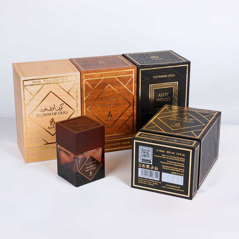 Boîte de parfum en papier à grains en bois d'imitation