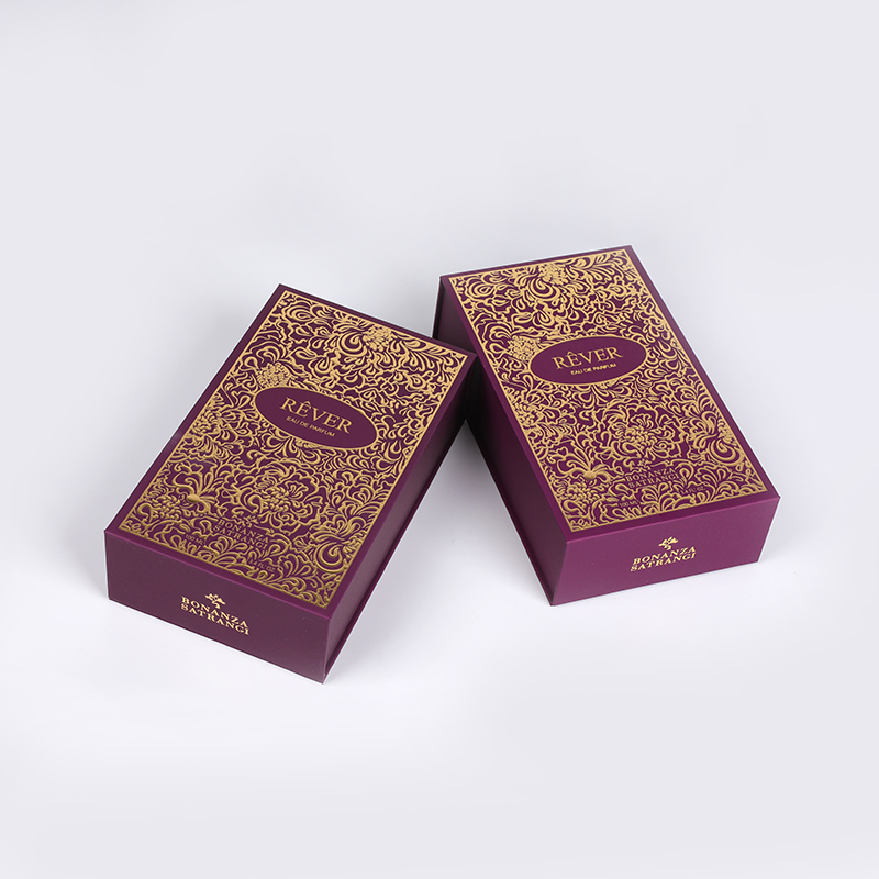 Boîte de présentation de parfum en or de sable avec insert EVA afflué